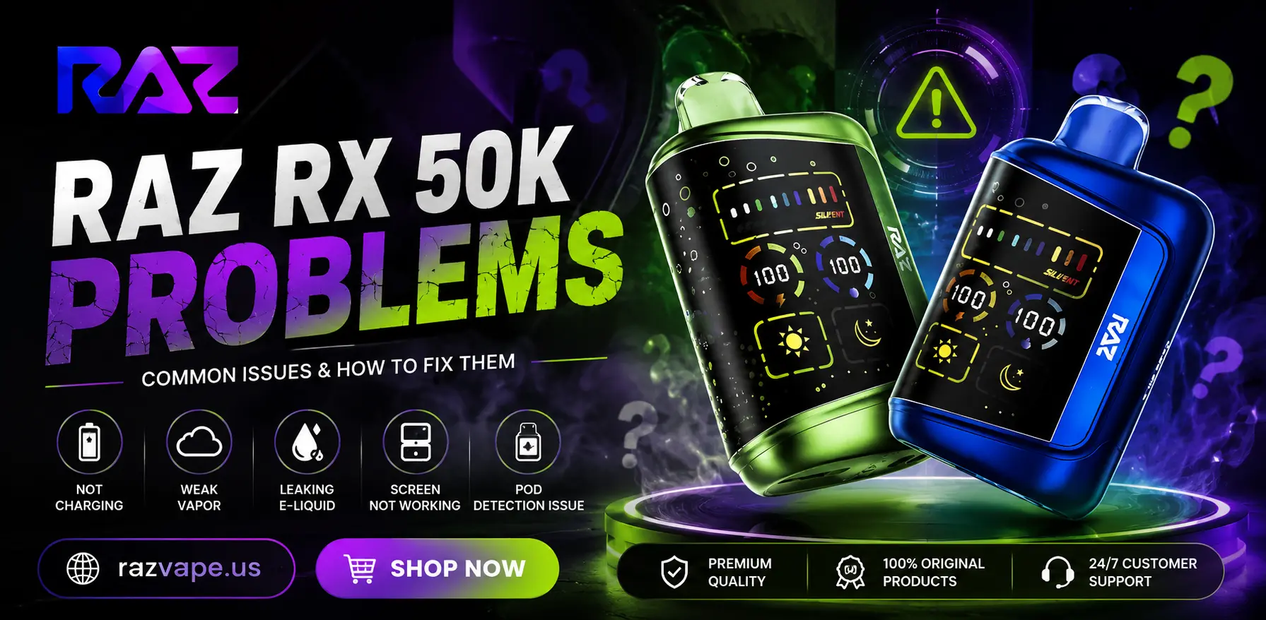 RAZ RX 50K disposable vape with common performance and troubleshooting concerns.